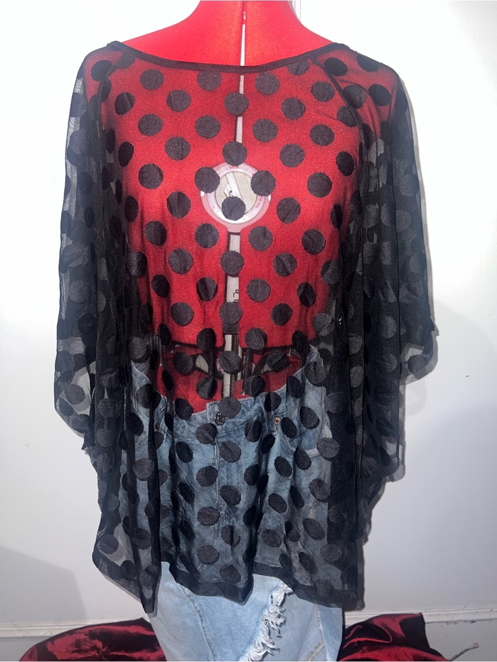NWT Lane Bryant Black Sheer Mesh Polka Dot Poncho Top size 18/20